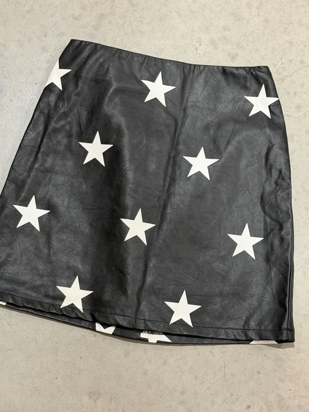 Black Star Print Faux Leather Mini Skirt